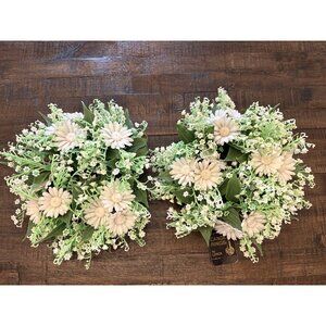 Vintage Lenox Plastic Faux Flower Candle Ring Wreath White Daisy Pair Of 2